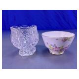 Glass Candle Holder & Floral Bowl Set
