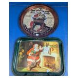 Vintage Christmas Metal Advertising Trays Duo