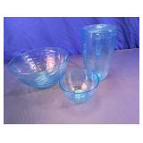 Blue Plastic Pitcher & Bowl Set