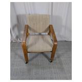 Vintage Oak Frame Upholstered Rolling Office Chair