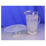 Pressed Glass Pitcher & Pedestal Cake Stand