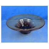 Dark Amethyst Purple Stretch Glass Pedestal Bowl
