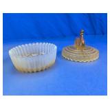 Amber Glass Covered Trinket Dish