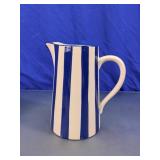 Blue & White Striped Ceramic Pitcher Vase