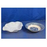 Milk Glass & Blue White Ceramic Bowls