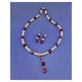 Faux Pearl and Red Crystal Jewelry Set