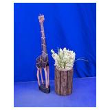 Decorative Giraffe Figurine & Floral Arrangement