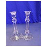 Clear Glass Candlestick Holders Pair