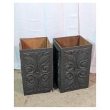 Carved Wood Decorative Trash Bins / Planters Duo