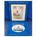 Blue Framed Lighthouse Print & Photo Pair