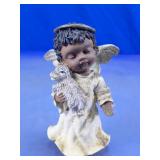 Carved Wood Angel with Lamb Figurine