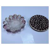 Bubble Glass Candle Holder and Mosaic Coaster Lot
