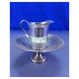 Metal Creamer & Pedestal Serving Dish