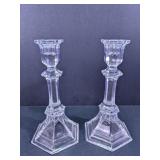 Glass Candlestick Holder Pair