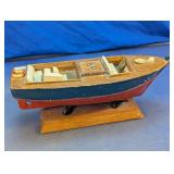 Wooden Model Boat on Display Stand