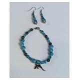 Blue Striped Glass Bead Jewelry Set