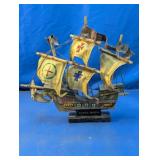 Vintage Wood Santa Maria Model Ship Display
