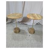 Round Wood Top Pedestal Accent Tables Duo