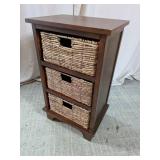 3-Tier Wood Storage Chest w/Wicker Baskets