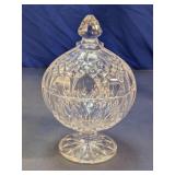 Vintage Cut Glass Pedestal Candy Dish w/Lid