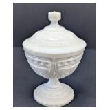 White Milk Glass Covered Candy Dish