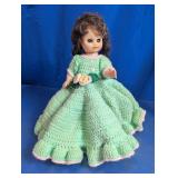 Vintage Doll in Green Crocheted Dress