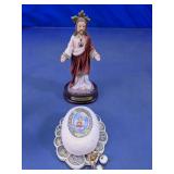 Sacred Heart of Jesus Statue & Rosary Box Lot