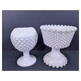Milk Glass Hobnail Vase & Compote Set