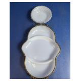 Milk Glass Divided Relish Tray & Bowl Set