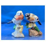 Ceramic Bird Figurines Pair On Tree Stumps