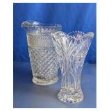 Vintage Cut Glass Pitcher & Vase Duo
