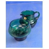 Green Glass Pitcher & Bowl Set