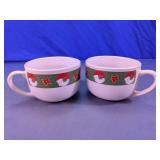 Vintage Christmas Santa Milk Glass Soup Mugs