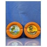 Vintage Terra-Cotta Hand-Painted Ashtray Duo