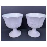 Milk Glass Grape Motif Pedestal Bowls