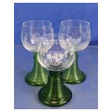 Green Stem Etched Glass Goblets Lot