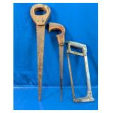 Vintage Hand Saw & Hacksaw Tool Trio