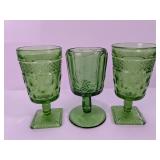 Green Pressed Glass Goblets Assortment