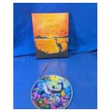 Vintage Dolphin Suncatcher & Heron Canvas Art