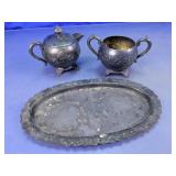Silverplate Creamer, Sugar Bowl & Tray Set