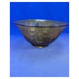 Amber Pressed Glass Floral Bowl