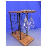 Wood And Metal Wine Glass Rack Set