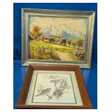 Framed Landscape & Bird Wall Art Set