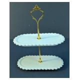Vintage Fenton Milk Glass 2-Tier Serving Dish