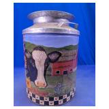 Decorative Farmhouse Cow and Barn Metal Canister