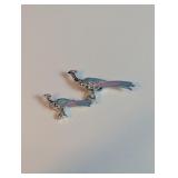 Silver-Tone Rhinestone Bird Brooches