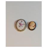 Cameo and Floral Porcelain Brooch Lot