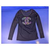 Chanel Style Rhinestone Black Top