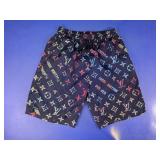 Louis Vuitton Style Print Black Shorts