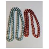 Vintage Plastic Button Flower Lei Necklaces Duo